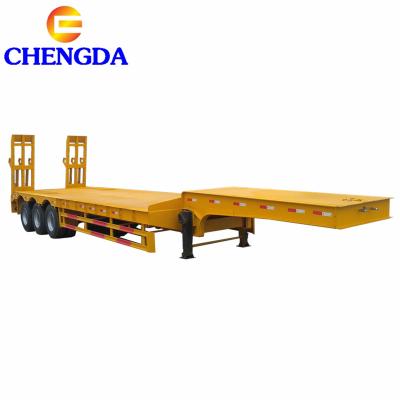 China Truck Trailer New 3 Axles Yellow Low Bed Semi Trailer Lowbed Trailers Lowboy Trailer for sale