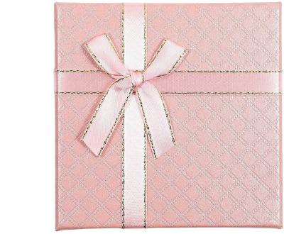 China Recyclable luxury pink square gift box with ribbon can be customized logo, suitable for clothing, cosmetics, jewelry packaging gift box for sale