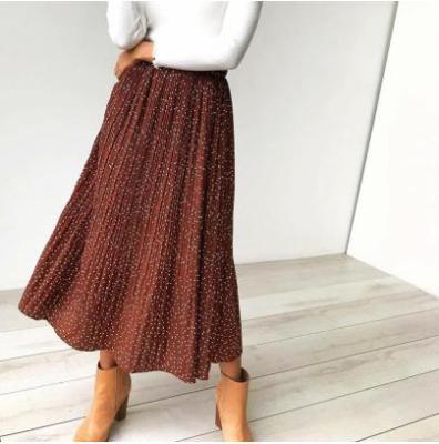 China White Women's Plus Size Dots Floral Print Pleated Midi Elastic High Waist Side Pockets Skirts Summer 2019 Elegant Female Bottom for sale