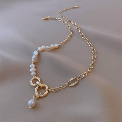 China Trendy Irregular Baroque European Style Shape Choker Metal OT Buckle Clavicle Chain Jewelry Natural Freshwater Pearl Necklace for Women for sale