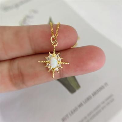 China Europe and America Celestial jewelry S925 Sterling Silver Plated 14k Gold dainty Opal Sun Necklace charm Keira Star Necklace for birthday gift for sale