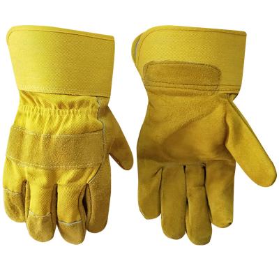 China Durable Abrasive Construction Heat And Cut Resistant Cowsplit Cuff Protection Leather Work Safety Gloves for sale