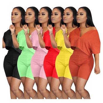 China Plus Size 2020 High Quality Casual Lady Clothing Solid Color 2 Pieces Short Sleeve Zipper Sets Plus Size Costume for sale