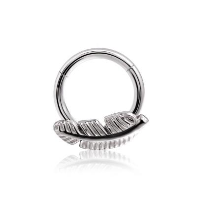 China Cartilage Ring Lip Stud Piercing Jewelry Titanium Clicker Hinged Segment Circle Nose Ear Ring Like Feather Type Nose Septum Hiphop G23 for sale