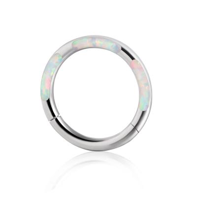 China 16G G23 Individuality Circular Titanium Septum Clicker Opal Nose Ring Romantic Earring Hinged Segment Clicker Heart Opal Nose Piercing for sale