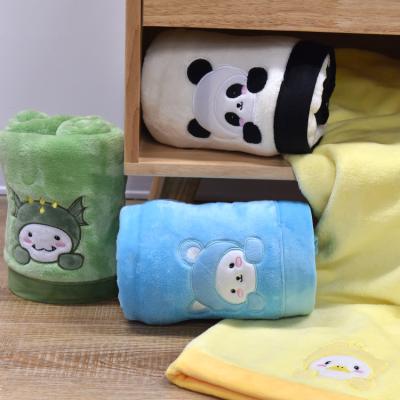 China Wholesale 2D Embroidery Cute Cartoon Animal Coral Fleece Newborn Baby PORTABLE Comfort Wrap Soft Blanket High Quality for sale