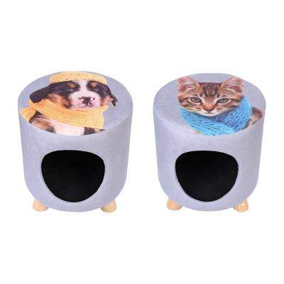 China New Style Dog Storage Cat Pet House Stool With Solid Wooden Legs And Washable Cover for sale