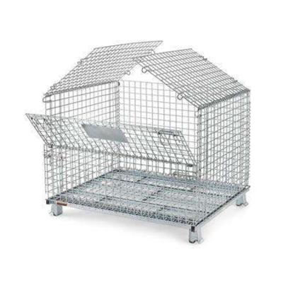 China Folding Low Carbon Iron Wire Mesh Storage Pallet Low Carbon Wire Metal Cage With Wheels for sale