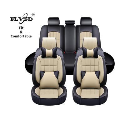 China FLY5D Sports Car Seat Covers Universal Full Set Fashion Stitching PU Leather Car Seat Covers For 5 Seat Car Models for sale