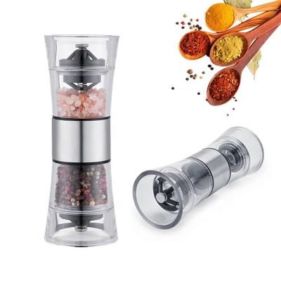 China New Arrival Sustainable Manual 2 Acrylic In 1 Salt And Pepper Grinder Stainless Steel Adjustable Pepper Mill for sale