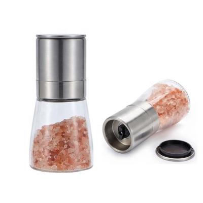 China Amazon Sale Glass Bottle Salt and Pepper Grinder Adjustable Stainless Steel Viable Hot Pepper Mill For Kitchen for sale