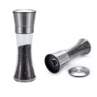 China Viable Hot Selling Disposable Salt And Pepper Amazon Glass Bottle Mill Stainless Steel Glass Jar Pepper Grinder For Kitchen for sale