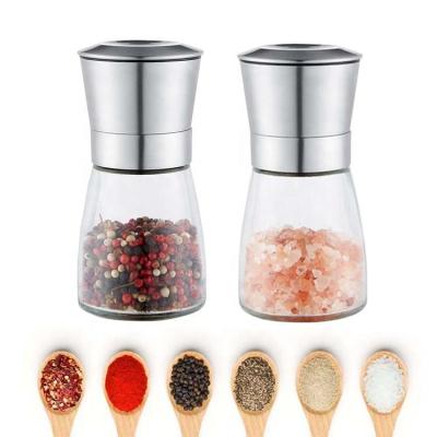 China Amazon Glass Bottle Salt and Pepper Grinder Stainless Steel Viable Hot Selling Disposable Adjustable Pepper Mill for sale