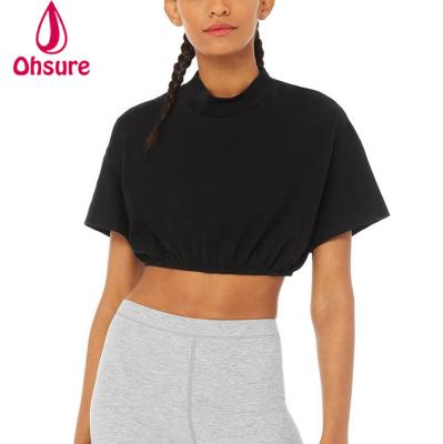 China Wholesale Women Sport Anti-Shrink Wear Combed Cotton Crop Top Fitness Clothing With Elastic Waist for sale