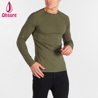 China Breathable Gym Fitness Muscle Fit T-shirt Long Sleeve Fit T-shirt Soft Bamboo Dry Anti-Shrink Sport T-shirt for sale