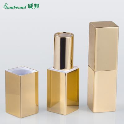 China 2021 Best Selling Luxury Aluminum Lipstick Recyclable Square Gold Lipstick Tubes Wholesale Empty Case for sale