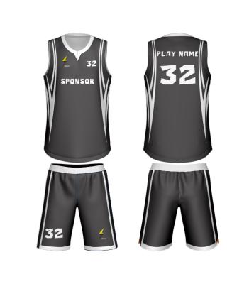 China Breathable European Design Sublimation High School Girls Logo Youth Custom Tank Top Sets Gray Color Men Basketball Uniforms for sale