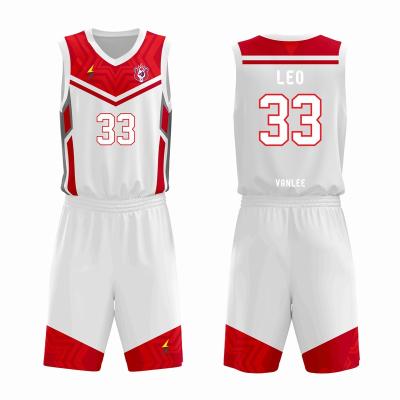 China Wholesale Breathable European Design Reversible Custom Color Tank Top Team Logo Sublimation Basketball Red White Uniform For Men for sale