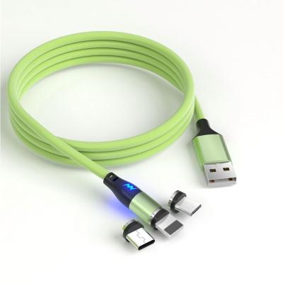 China Fast Charging Big Ship Silicon Led Sell Liquid Led Cable Macaron Magnetic 3In1 Data Silicon LED Charging Liquid Charging Cable for sale