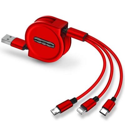 China Hot Selling Mobile Phone Etc.electronic 2.4A And 3A 1.2M 3 In 1 For IOS Type C USB Data Charging Retractable Cable For Android for sale