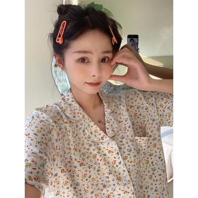 China Breathable Summer lapel sweet playful girls pajamas, short sleeve and shorts 2 piece pajamas soft pajama set, pajamas manufacturer for sale