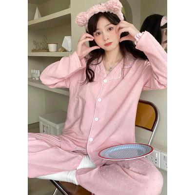 China Breathable Wholesale pajama sets long cardigan women 2023 Simple lapel in solid color pajamas for women set for sale