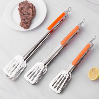 China Viable Widely Use Orange Color 9/12/14 Inch Locking Stainless Steel Food Tongs Grill Steak Bread Tongs Serving Fish Ice Clip for sale