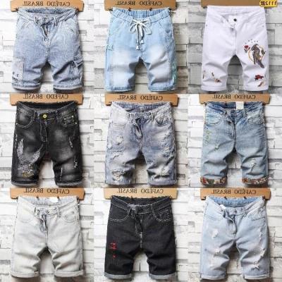 China Breathable Summer Mens Stretch Short Jeans Slim Fit Stretch Denim Shorts Mens Polyester Straight Pants for sale