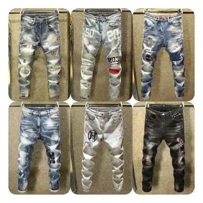 China Breathable Mens Ripped Jeans Distressed Jeans Destroyed Straight Leg Stretchy Knee Holes Denim Pants For Men for sale