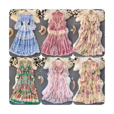 China 2023 Summer Women's Anti-Wrinkle Wrap Floral V Neck Dress Short Sleeve Belted Ruffle Edge A Line Bohemian Maxi Dresses for sale