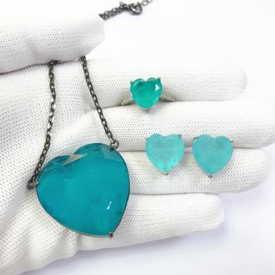 China Brazil crystal heart shape romantic synthetic paraiba pendants fusion colored gemstone jewelry for party for sale