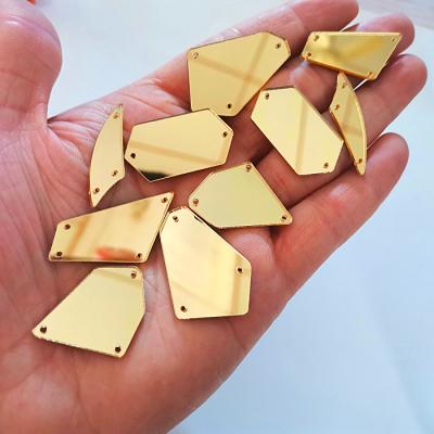 China Flatback Gold Acrylic Sew On Stones Rhinestones Flat Back Sewing Mirrors For Dance Dancer Tights Dress for sale