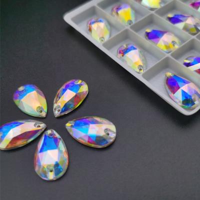 China Factory Direct Glass Stones K9 ab Crystal Rhinestones Teardrop Sew On Flatback For Dancer Tights for sale