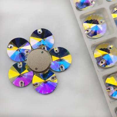 China Wholesale High Quality Flatback Sew On Stones Rivoli Shape AB Crystal Sewing Stones For Dress for sale