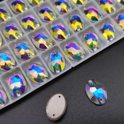 China Flatback Oval Shape Glitter Glass Sew On Back Flat Stones For Dance Costume Accessories for sale