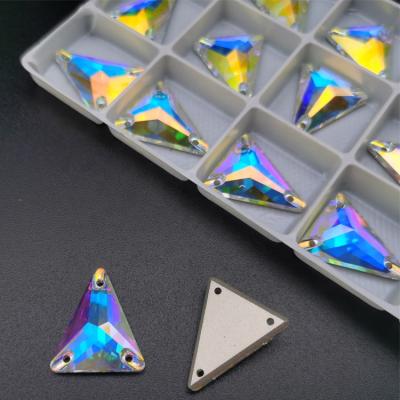 China Flatback Wholesales New Triangle Shapes AB Crystal Colors Non Hot-fix Sew On Rhinestone For Dress for sale