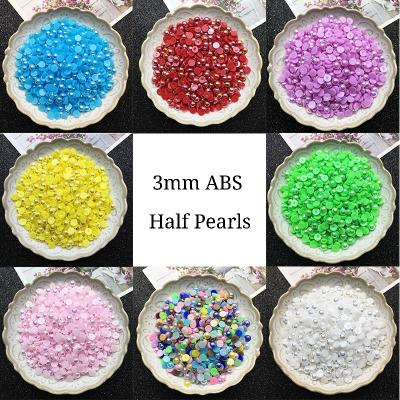 China Imitation pearl 3mm new ab colors round half pearls flat back colored plastic hotfix bead non for sale