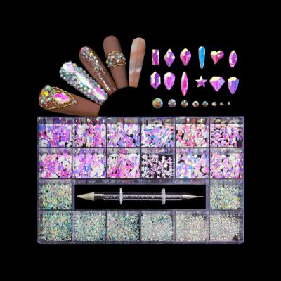 China Non rhinestone transparent ab Crystal Nails Hot-fix Nail Art Rhinestones Mix files Kit Flat Back Stone Non Hotfix for sale