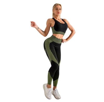 China Seamless Anti-UV Women Yoga Set Gym Workout Clothes Sports Bra Sleeve Fitness Tops Gaiters Sports Suits for sale