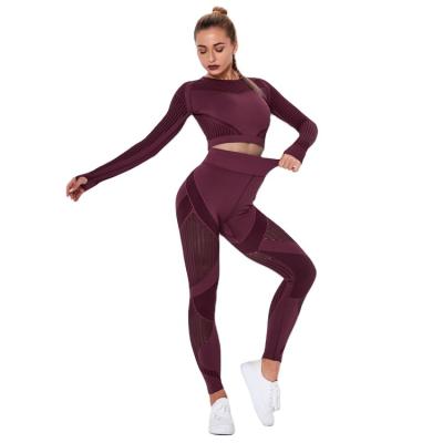 China Autumn Winter 2022 Anti-UV 2 Piece Tight Elasticity Long Sleeve Crop Top And Butt Pusher Pants Sweat Suit For Women for sale