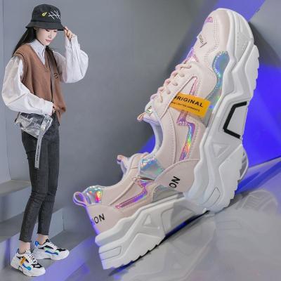 China Fashion Trend Breathable Lace Up Waist High Waisted Rainbow Color Bulky Platform Shoes Wedge Casual Sneaker For Women for sale