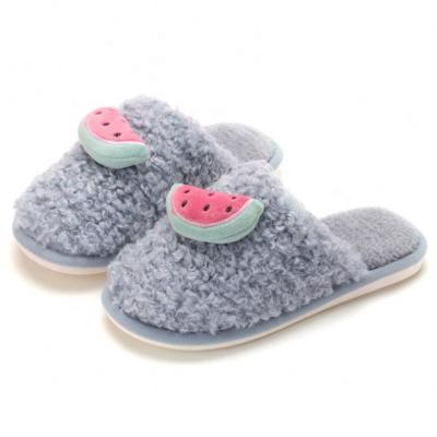 China Fashion Trend Hot Selling Candy Color Women Sandals Cute Faux Fur With Flat Cartoon Fruit Girl Shoes Winter Plush Lady Home HOT Slides for sale