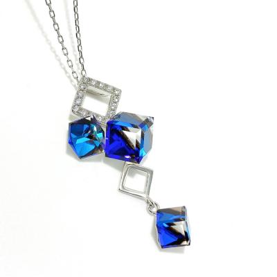 China Vintage 2022 S925 Sterling Silver 18k Gold Plated Blue Crystal Candy Pendant Necklace Jewelry For Women for sale