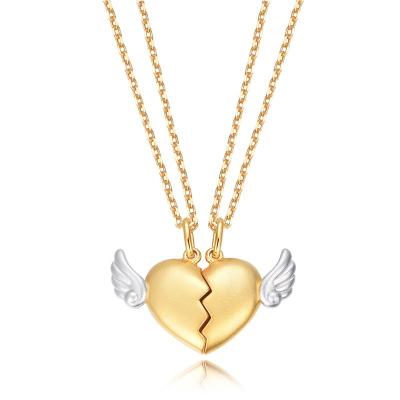 China 2022 CLASSIC Fashion Jewelry 925 Sterling Silver 18k Gold Plated Broken Heart Magnetic Friendship Pendant Necklace For Couples for sale