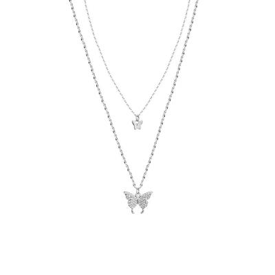 China Hot Selling Vintage Double Cavity Clavicle Collar Chain Necklace Cute Animal For Women Butterfly Pendant Necklace for sale