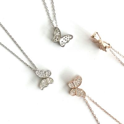 China 2022 925 CLASSIC Silver Gold Plated 18k Gold Plated Zircon Boutique Butterfly Shape Woman Necklace For Gift for sale