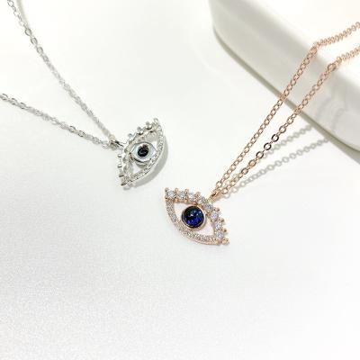 China 2022 Trendy fashion jewelry S925 sterling silver rhodium plated bule devil's eye pendant necklace for women for sale