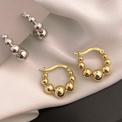 China TRENDY New Design 925 Sterling Silver Gold Plated Beaded Circle Dangle Circle Stud Earrings Jewelry For Women for sale