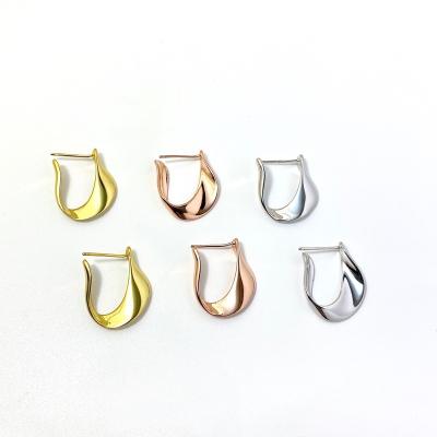 China TRENDY S925 Sterling Silver 18K Gold Plated Irregular Twist Hollow Circle Stud Earrings For Women Jewelry for sale