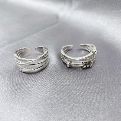 China 2022 Wholesale 2Pcs FASHIONABLE S925 Sterling Silver Gold Plated Anxiety Ring Set adjustable for couples lover for sale